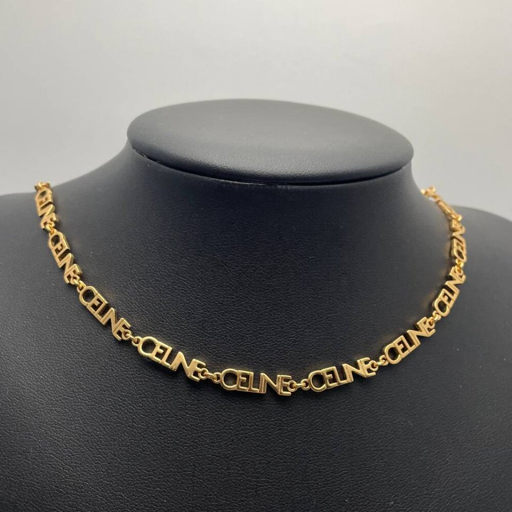 Authentic CELINE charm necklace gold metal statement logo fancy necklace